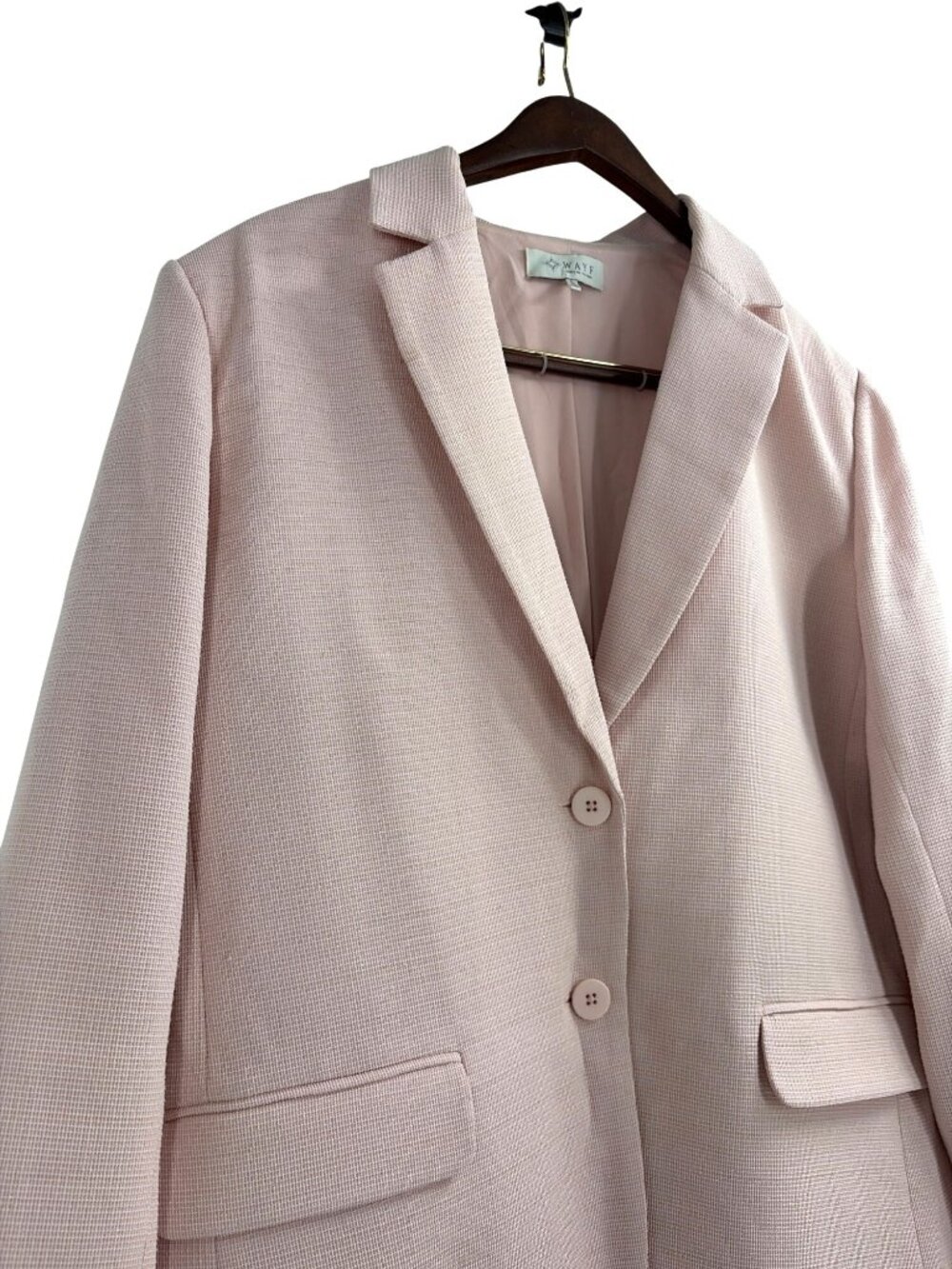 WAYF Light Academia Notch Lapel Blazer Blush Pink Womens Large Metallic Thread - Picture 2 of 9